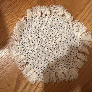 Vintage Cream and Blue Crochet Coaster